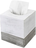 MyGift Tissue Box Cover Square Vintage White and Distressed Gray Wood Bathroom by MyGiftHome