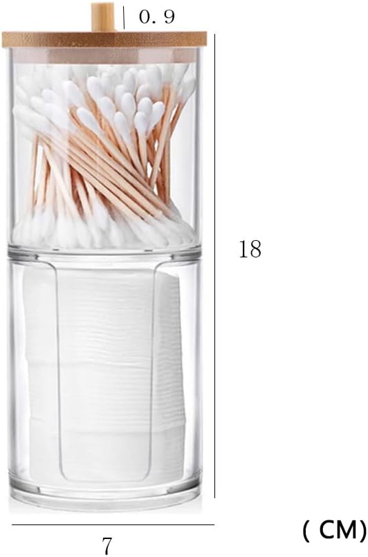 Qtip Holder Dispenser with Cotton Pads Jar Set Bamboo Lid Stackable Bathroom - Image 2