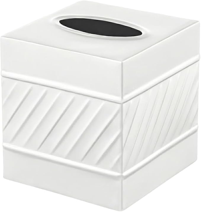 Monarch Abode Tissue Box Cover Square – Handcrafted Wave Embossed White Metal by MonarchAbode