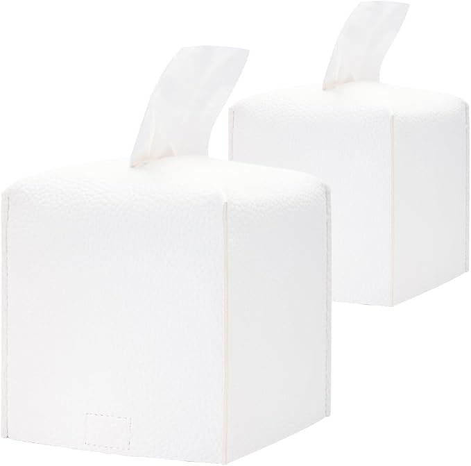 HOMOTEK 2 Pack Tissue Box Cover, Square PU Leather Tissue Holder, Decorative by HOMOTEK