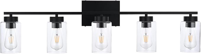 5 Light Bathroom Vanity Light Fixtures, Matte Black Modern Wall Lights by A1A9