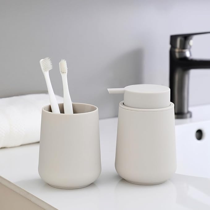 Matte Beige Liquid Hand Soap Dispenser Plastic 11 oz - Image 3