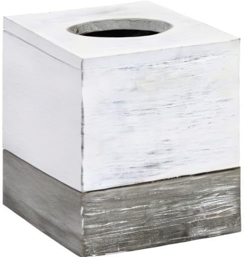 MyGift Tissue Box Cover Square Vintage White and Distressed Gray Wood Bathroom - Image 7