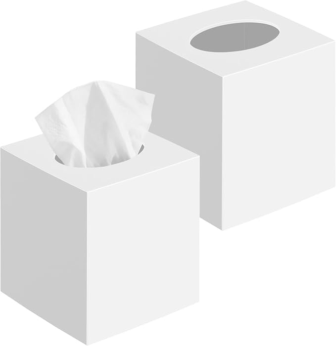2 Pack Tissue Box Cover White, Square Acrylic Tissue Holder, Decorative Facial by Chintu