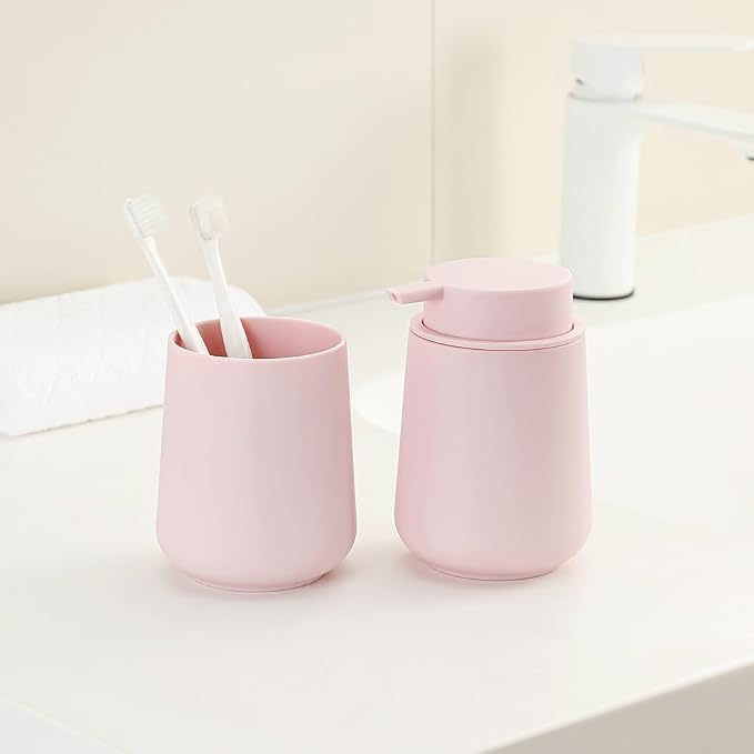 Matte Light Pink Liquid Hand Soap Dispenser Plastic 11 oz - Image 3