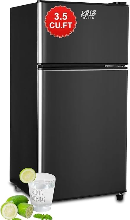 Refrigerator 3.5 Cu.Ft with Freezer, Vintage Double Door, Lock Fresh, 7 Level by KRIBBLING