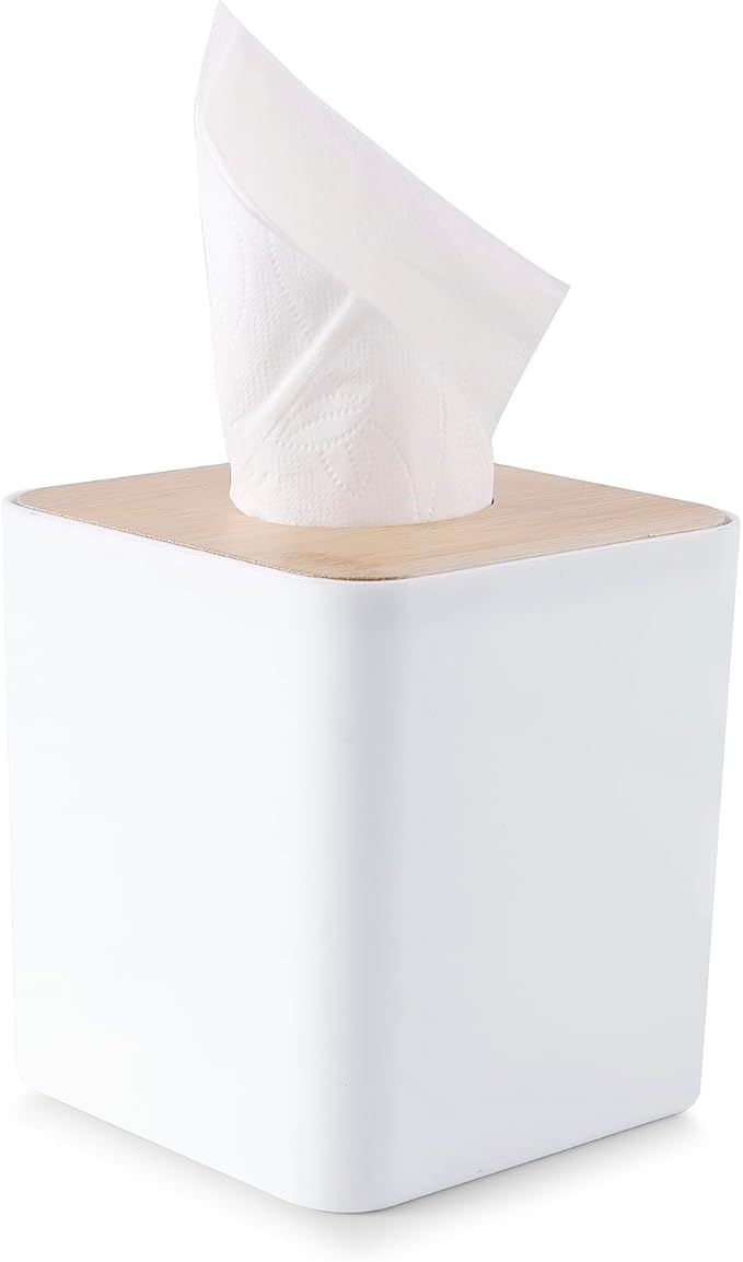 Square Tissue Box Cover, Bamboo Facial Cube Box Cover by pojah
