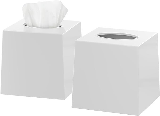 2 Pack White Tissue Box Cover – Square Tissue Box Holder by DW%C3%8BLLZAHOM%C3%8B
