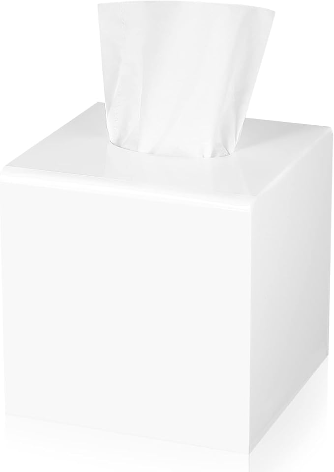Kamehame Tissue Box Cover Square Acrylic Tissue Holder 5.25x5.25x5.5 Inch White by Kamehame