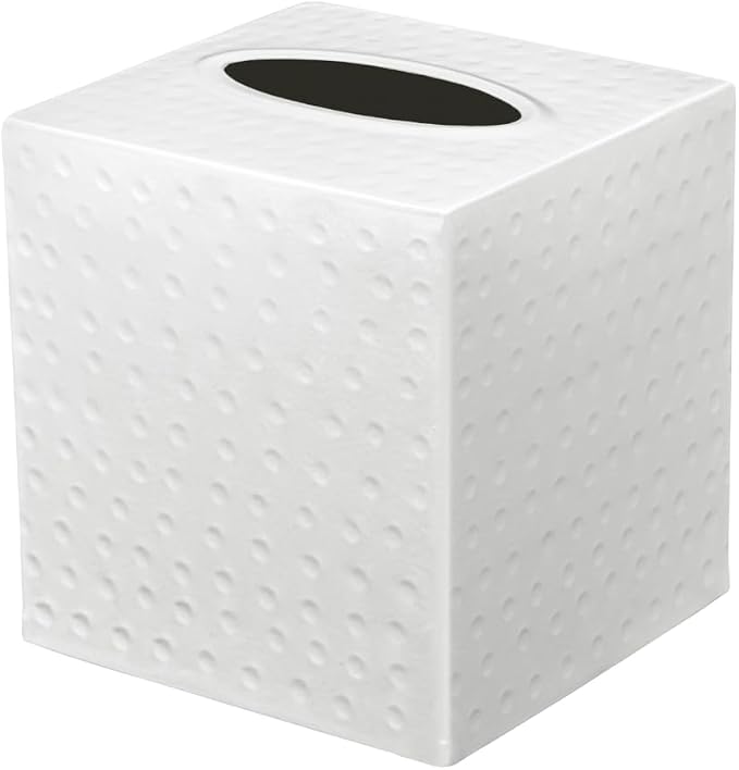 Monarch Abode Tissue Box Cover Square – Hand Hammered White Metal Tissue Holder by MonarchAbode