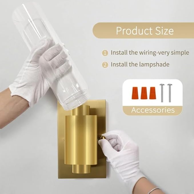 21" Gold Wall Sconces Set of Two, 2-Light Bathroom Sconces Vanity Light Tube - Image 6