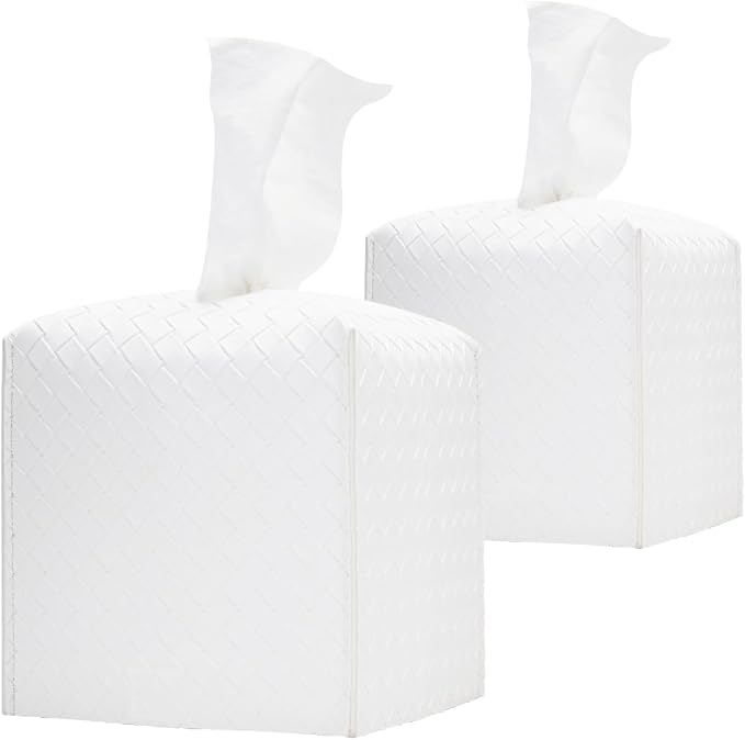 HOMOTEK 2 Pack Tissue Box Cover, PU Leather Tissue Holder, Square Decorative by HOMOTEK