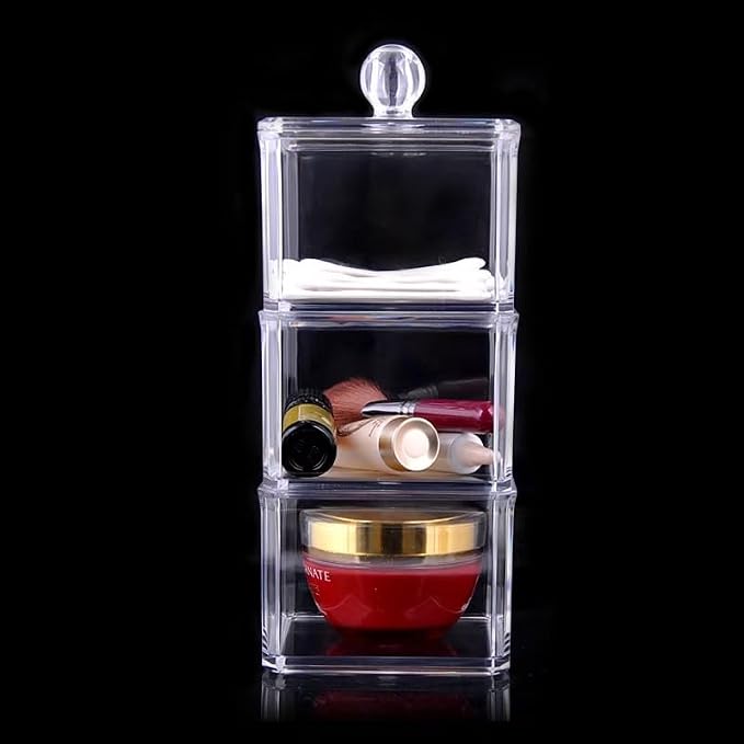 Stackable Square Acrylic Cotton Ball Holder Q-tip Holder Bathroom Swab Dispenser - Image 7