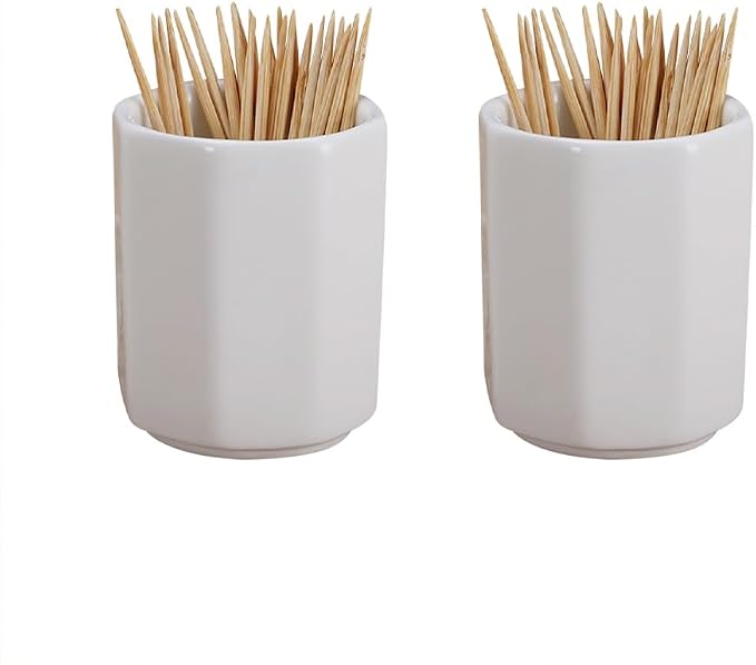 2 Pcs White Ceramic Toothpick Holder Dispenser Toothpick Storage Container Food by UUYYEO