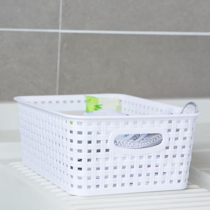 White Plastic Woven Storage Baskets - Image 5