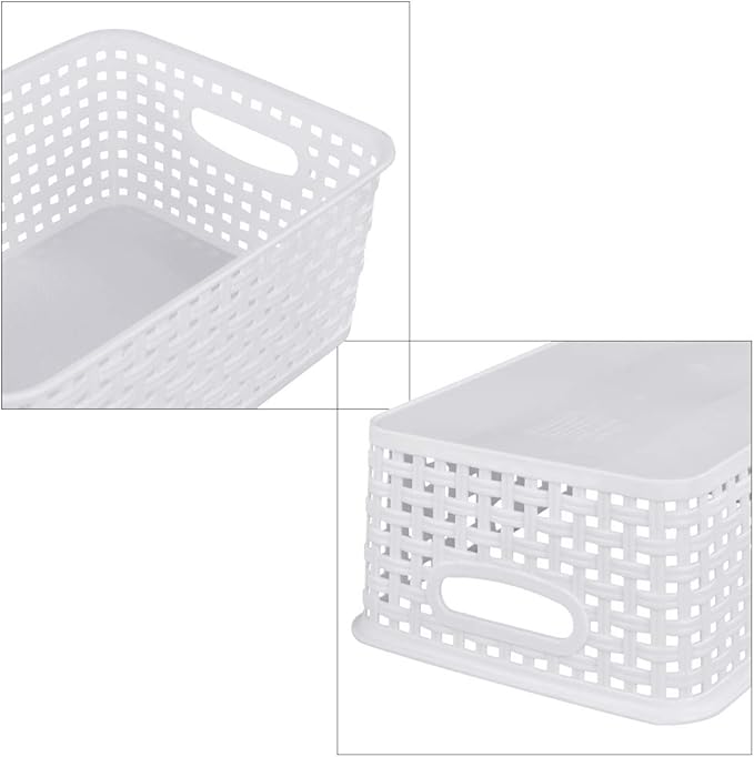 Sandmovie White Plastic Rattan Storage Baskets, 6 Packs - Image 4