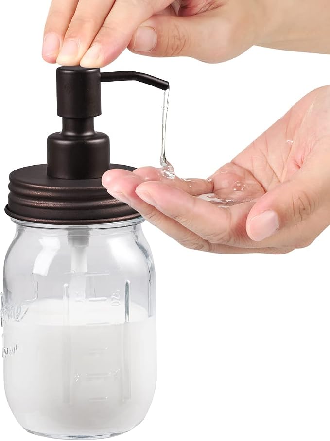 Amolliar Mason Jar Bathroom Accessories Set -Bronze-Lotion Soap Dispenser&Qtip - Image 2