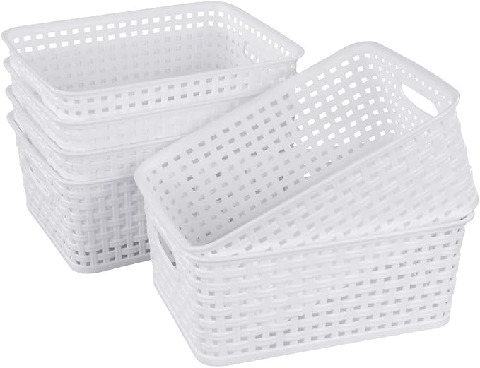 Sandmovie White Plastic Rattan Storage Baskets, 6 Packs - Image 2