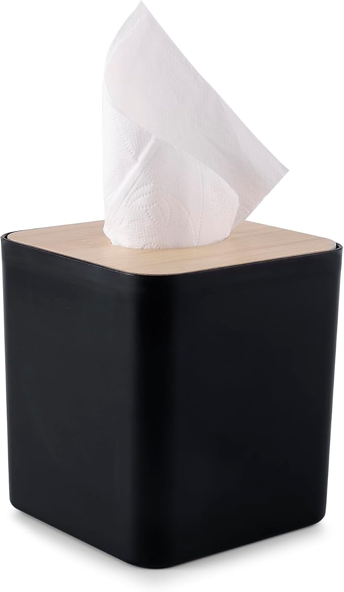 Square Tissue Box Cover, Bamboo Facial Cube Box Cover by pojah