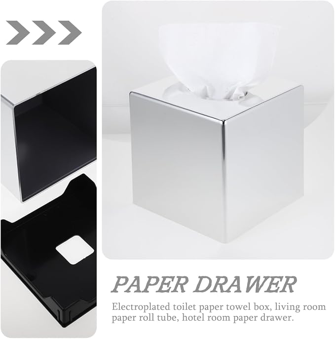 ABS Plastic Square Tissue Box Cover Facial Tissue Holder Silver Square Holder - Image 4