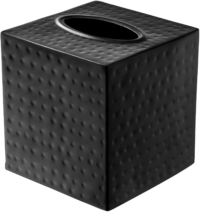 Monarch Abode Tissue Box Cover Square – Hand Hammered Black Metal Tissue Holder by MonarchAbode