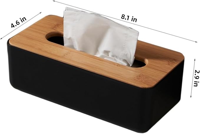 Tissue Box with Bamboo Cover, Plastic Tissue Organizer, Bathroom Tissue - Image 2