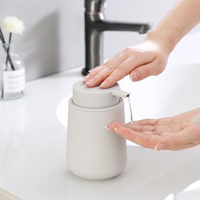 Matte Beige Liquid Hand Soap Dispenser Plastic 11 oz - Image 2