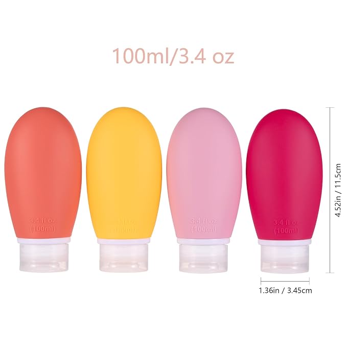 Leak Proof Silicone Travel Bottles, 4 Pack 3.4oz Liquid Squeezable Refillable - Image 7