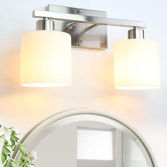 CANMEIJIA 2-Light Bathroom Vanity Light Fixtures Brushed Nickel, Morden Vanity by CANMEIJIALighting