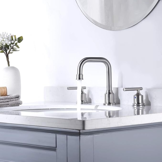 WOWOW Brushed Nickel Bathroom Faucet: Widespread Bathroom Sink Faucet Set 3 Hole - Image 2