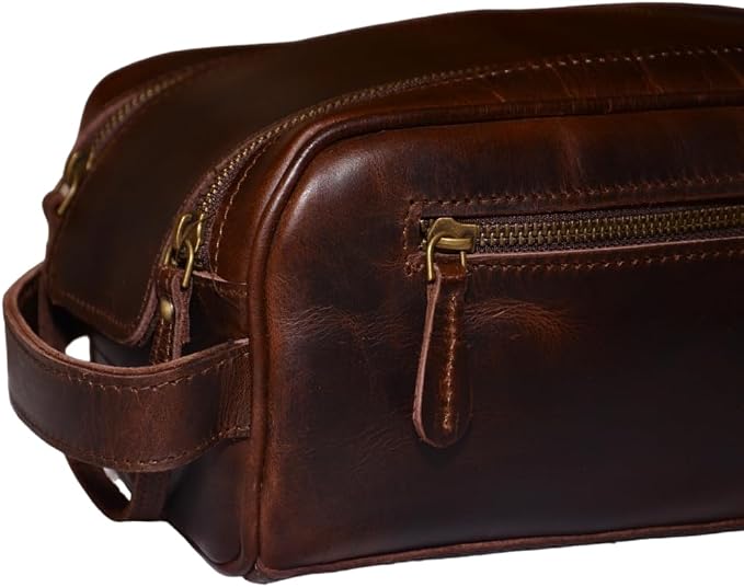 Leather Toiletry Bag Travel Pouch Unisex Kit - Image 3
