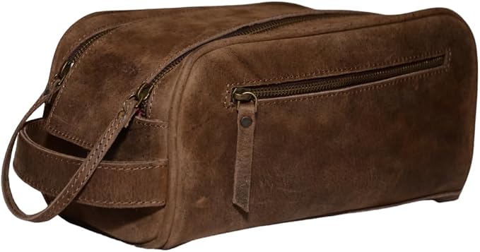 Premium Buffalo Leather Unisex Toiletry Bag/Leather Travel Kit by MILITARIASTUFFS