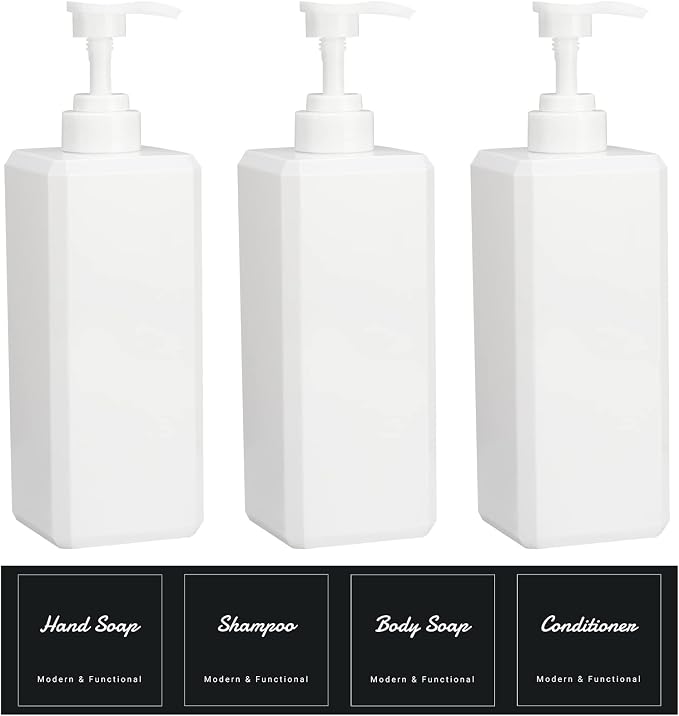 Suream Shampoo and Conditioner Dispenser Set - 27oz Plastic Empty Bottle by Suream