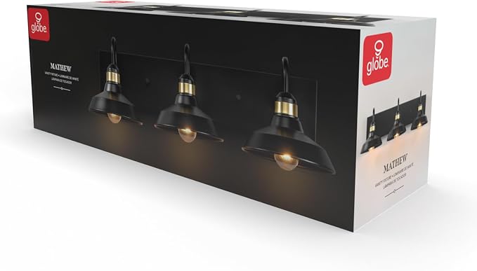Globe Electric 63000199 24" 3-Light Vanity Light, Matte Black, Brass Accents - Image 6