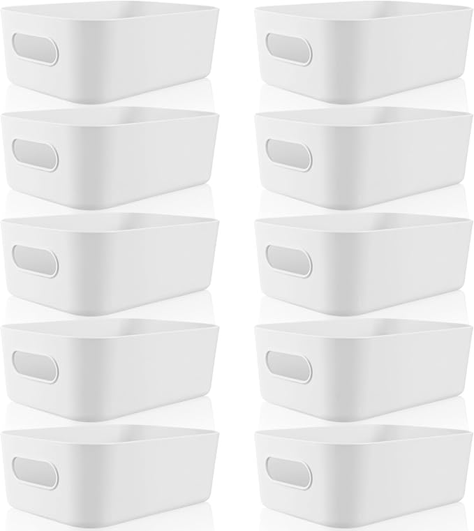 Zopeal Plastic Storage Bins 10 Pcs White Pantry Organizer Bins Small Baskets by Zopeal