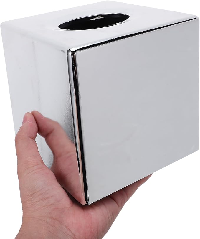 ABS Plastic Square Tissue Box Cover Facial Tissue Holder Silver Square Holder - Image 5