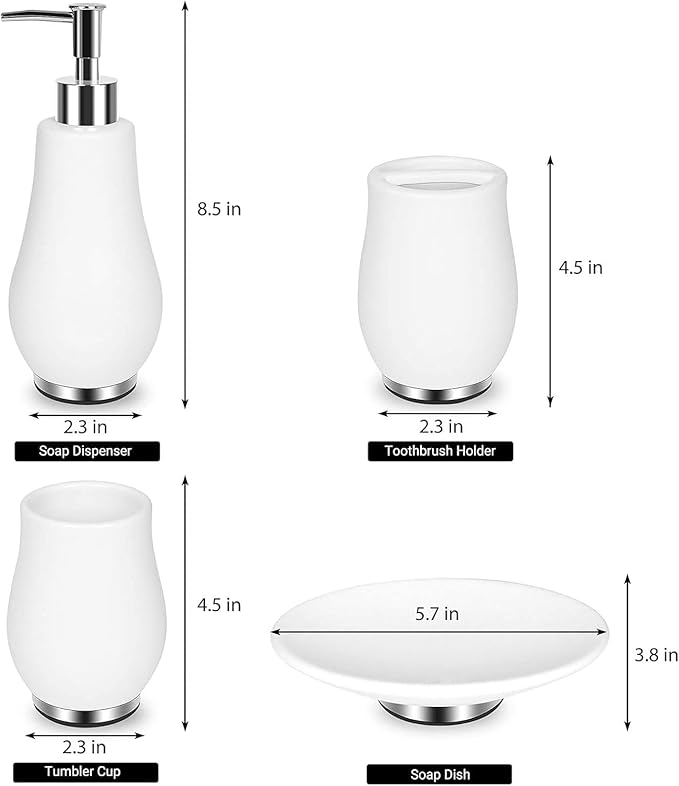 Bathroom Accessories Set 4 Pcs Toothbrush Holder Soap Dispenser Ceramic - Image 3