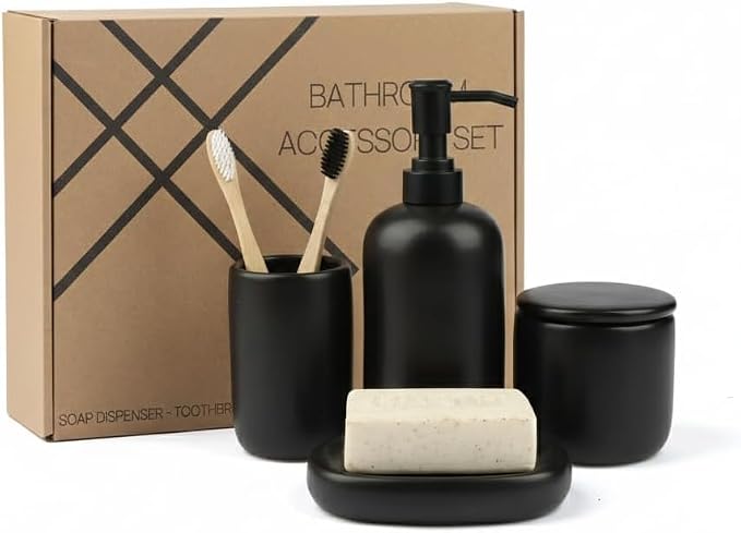Ceramic Bathroom Accessories Set 4 Pcs – Modern Scandinavian Neutral Bathroom - Image 8