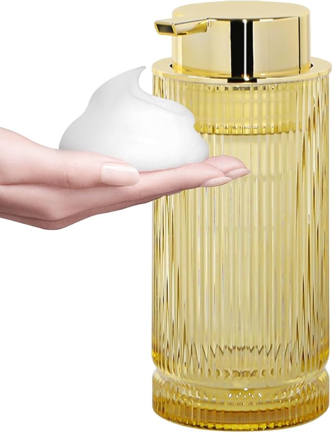 14 Oz Foaming Soap Dispenser, Amber Glass Soap Dispenser, Refillable Foam Pump by Tonxus