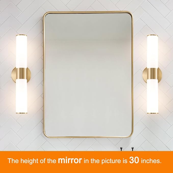 Gold Bathroom Wall Sconces Set of 2, Brass Wall Sconce - Image 2
