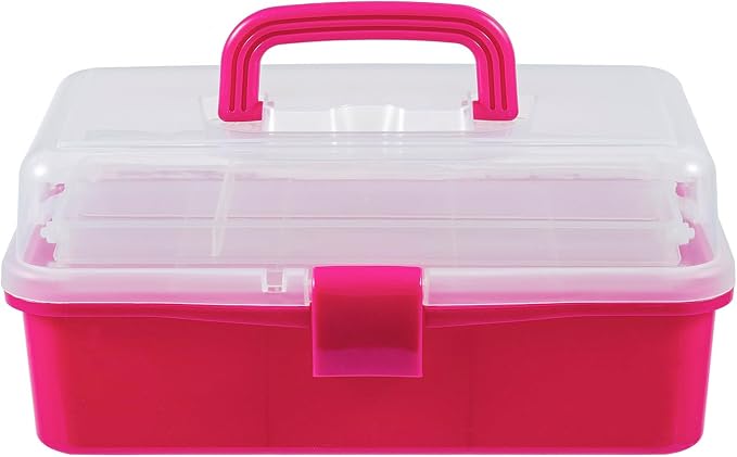 MyGift 13-Inch Dark Pink Plastic Craft Organizer and Storage Box – Clear - Image 7