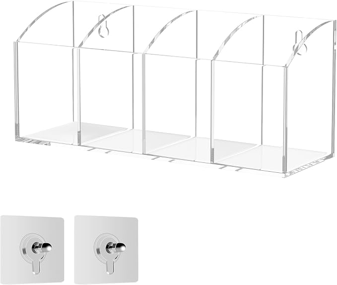 Acrylic Pen Holder Organizer 4 Compartments, No Drill Wall Mounting Pencil by HEXSONHOMA