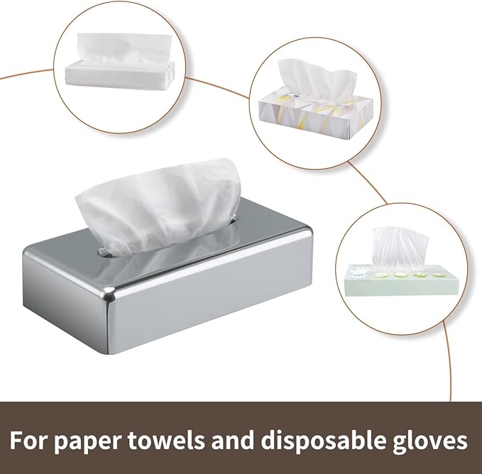 Tissue Box Cover, Rectangular Mirror Wall Mounted Facial Paper Holder Dispenser - Image 5