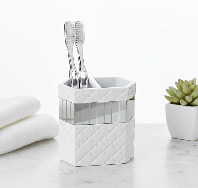 Creative Scents Quilted Mirror White Bathroom Accessories Set - Image 4