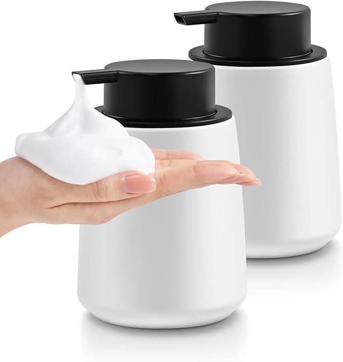 Ceramic Foam Soap Dispenser 2 Pack, 12oz White Lotion Hand Sanitizer Soap by ARTWIND