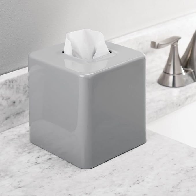 mDesign Metal Square Tissue Box Cover, Modern Facial Paper Holder - Image 2