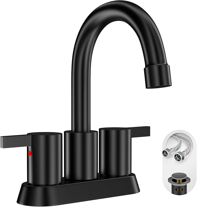 Phiestina 4 Inch 2 Handle Centerset Matte Black Lead-Free Modern Bathroom Faucet by Phiestina