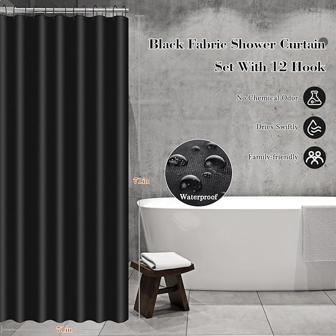 Black Bathroom Accessories Set, Shower Curtain Set - Image 5
