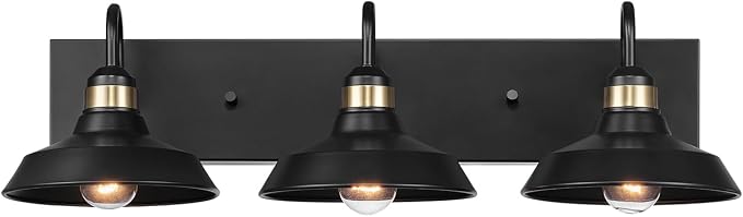 Globe Electric 63000199 24" 3-Light Vanity Light, Matte Black, Brass Accents by GlobeElectric