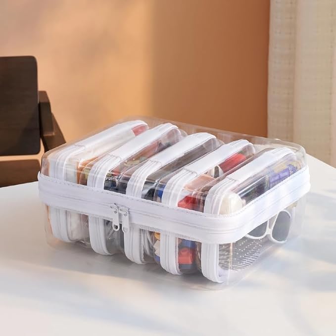 6 pcs Zipper Pouches, Hard Shell Toiletry Bag, Stackable Travel Organizer - Image 6